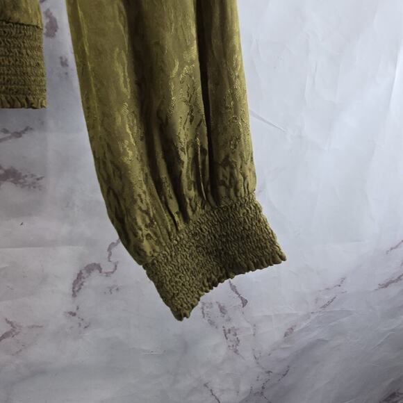 Anthropologie Jacket Womens XS Green Bomber Zip Silky Maeve Olive Leopard - Picture 4 of 11